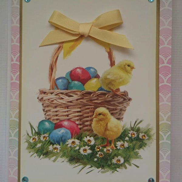 Easter Card Basket Easter Eggs Chicks 3D Luxury Handmade Card