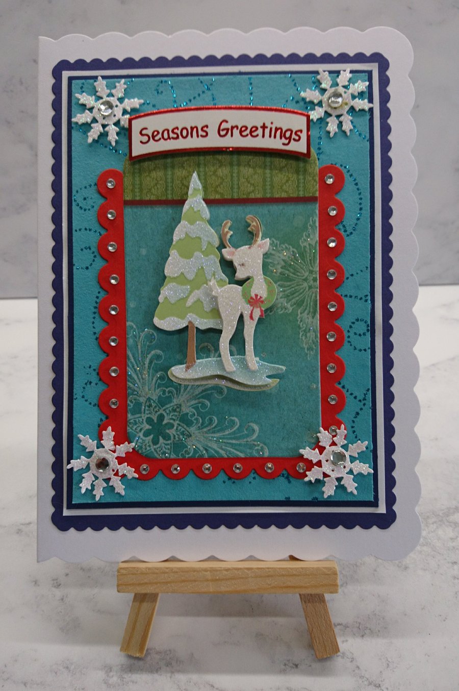 Christmas Card Season's Greetings Cute Reindeer Xmas Tree 3D Luxury Handmade