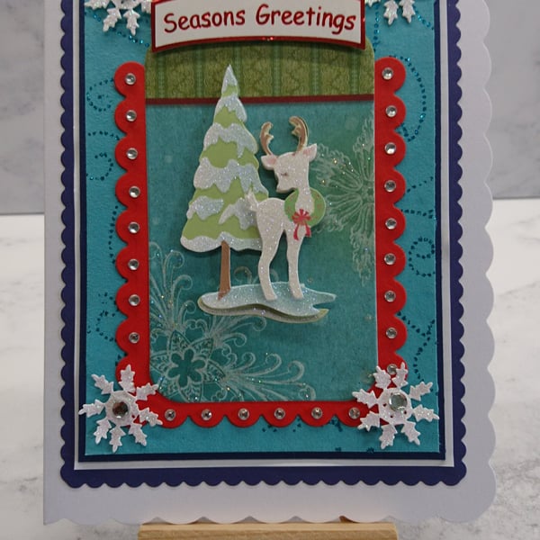 Christmas Card Season's Greetings Cute Reindeer Xmas Tree 3D Luxury Handmade