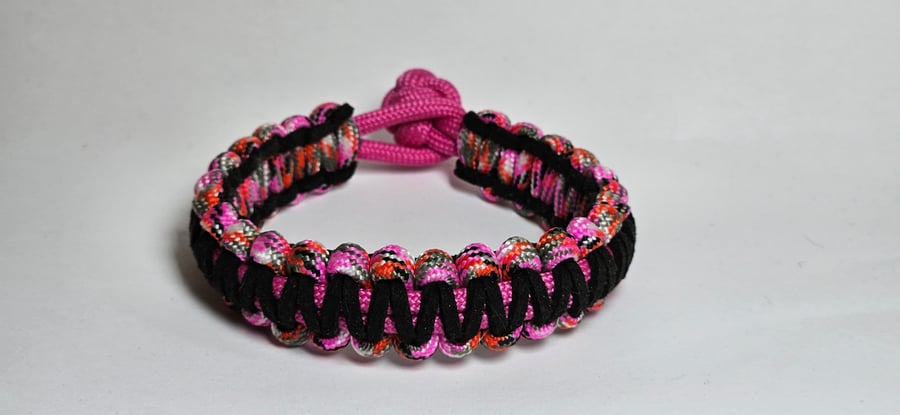 Paracord & Leather Bracelet - Pink & Black