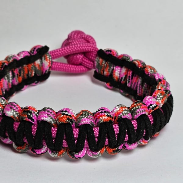 Paracord & Leather Bracelet - Pink & Black
