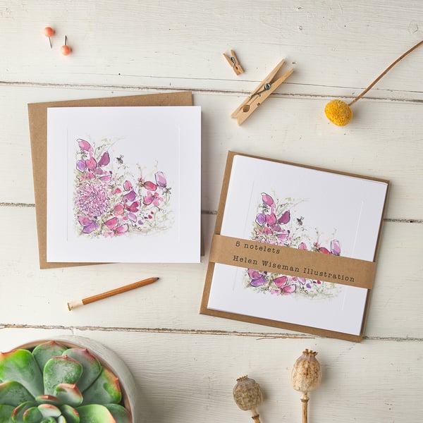Sweet Pea and Dahlia pack of 5 Notelets