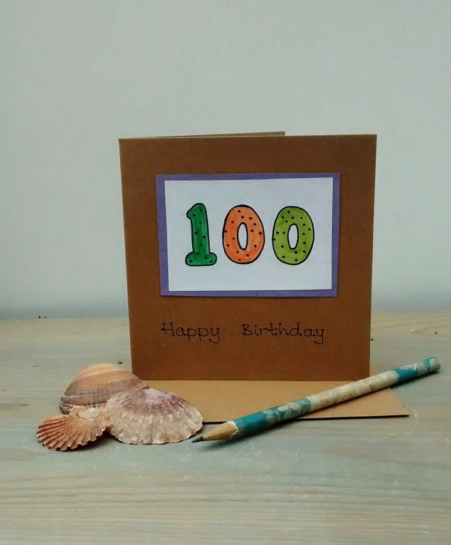 Birthday Card,100, Handmade Card