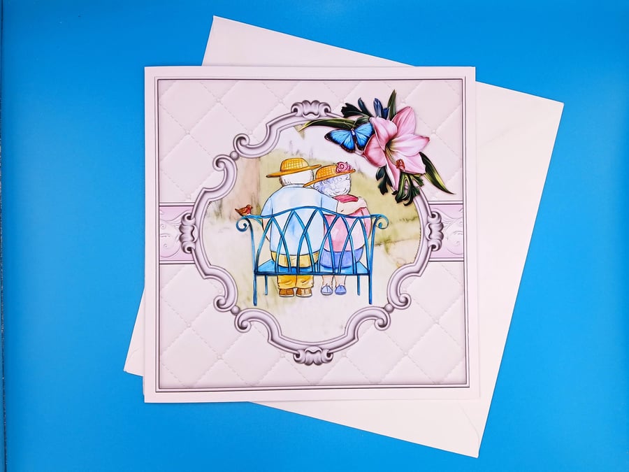 Wedding Anniversary Card, Decoupage, 8x8inches, 20x20cms, Handmade