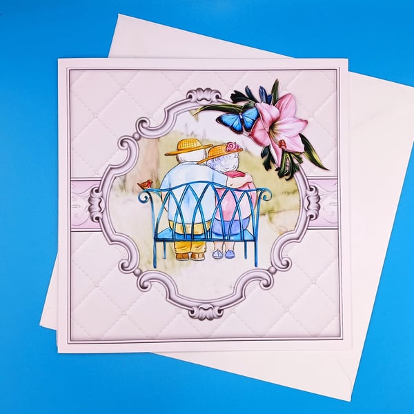 Wedding Anniversary Card, Decoupage, 8x8inches, 20x20cms, Handmade