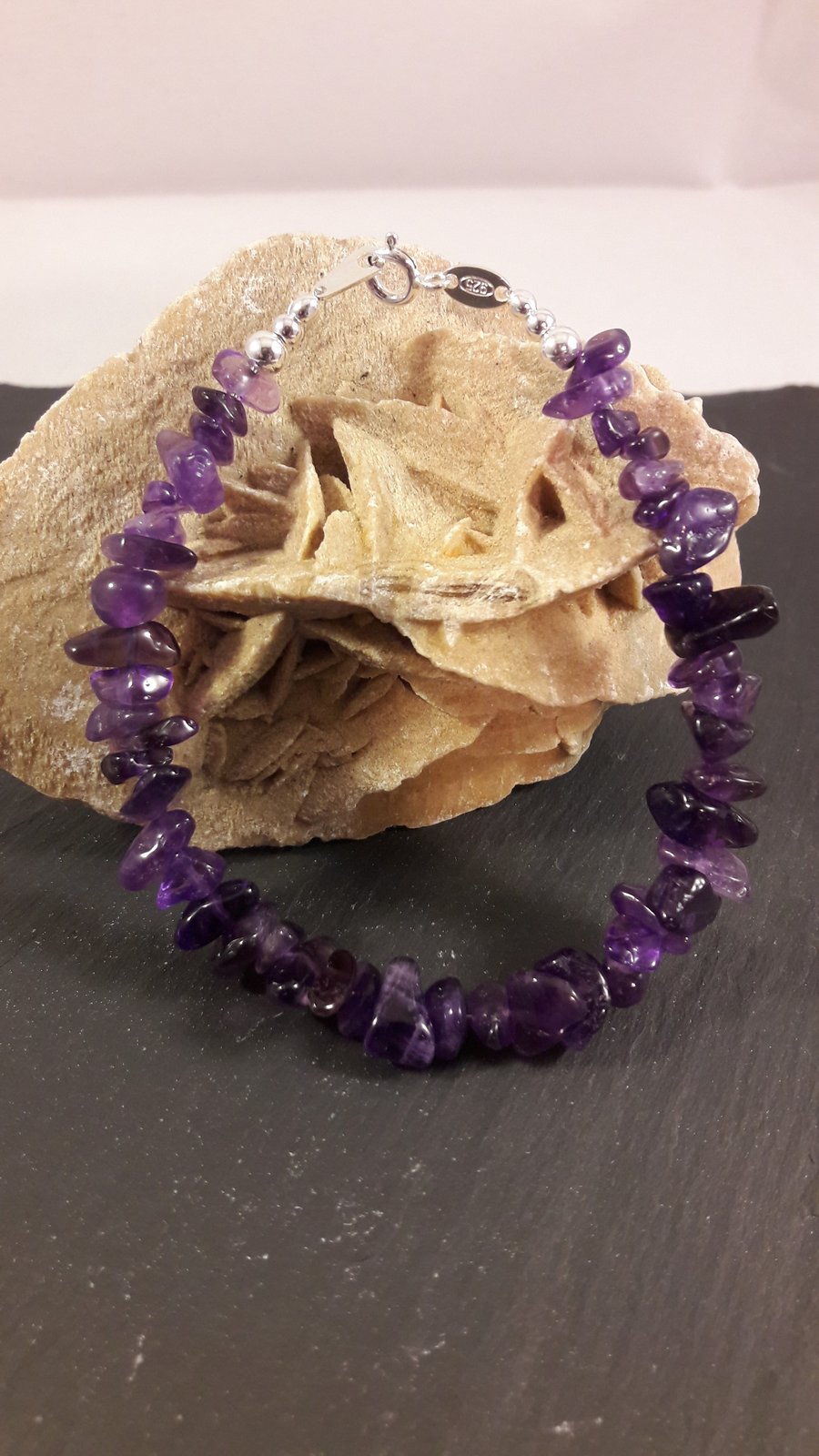 February Amethyst Chip and Sterling Silver Bracelet