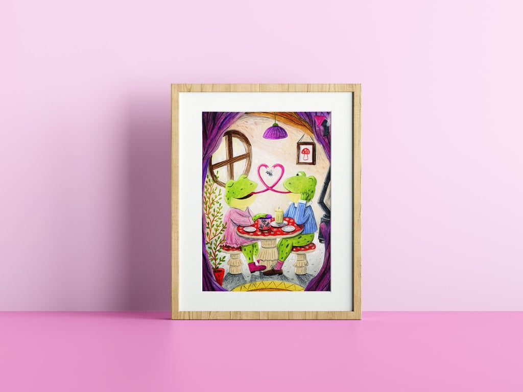 Frogs in Love Art Print - Signed A4 Print