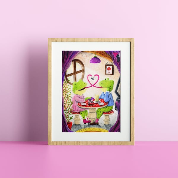 Frogs in Love Art Print - Signed A4 Print
