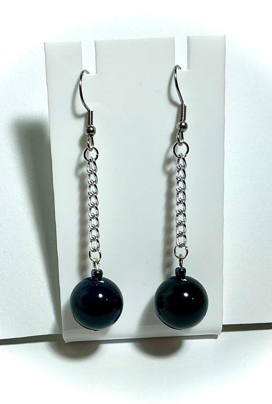 Navy Blue Stone Bead Earrings