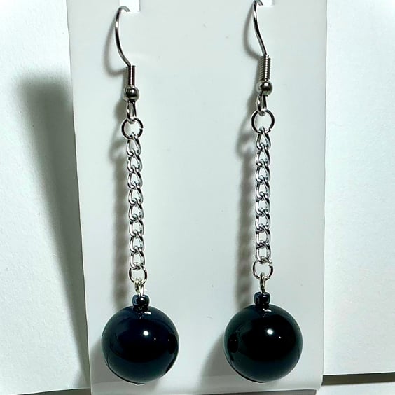 Navy Blue Stone Bead Earrings