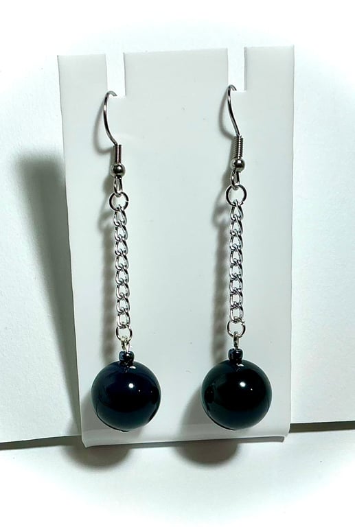 Navy Blue Stone Bead Earrings