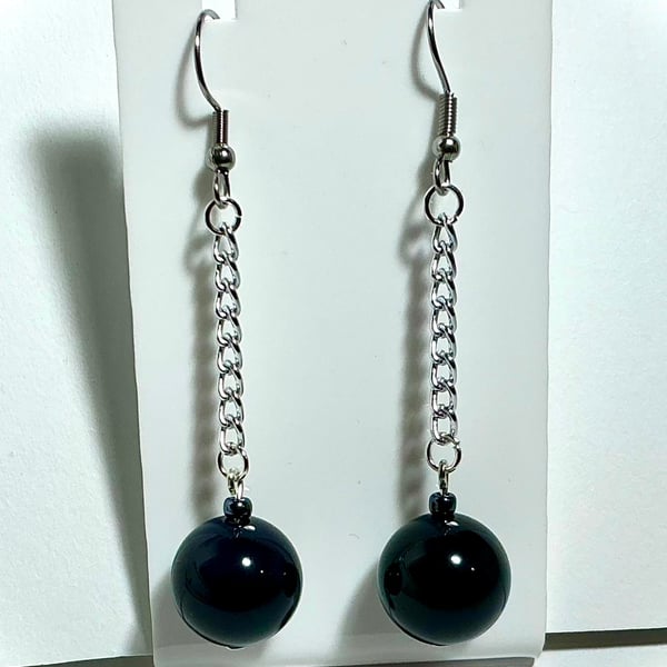 Navy Blue Stone Bead Earrings