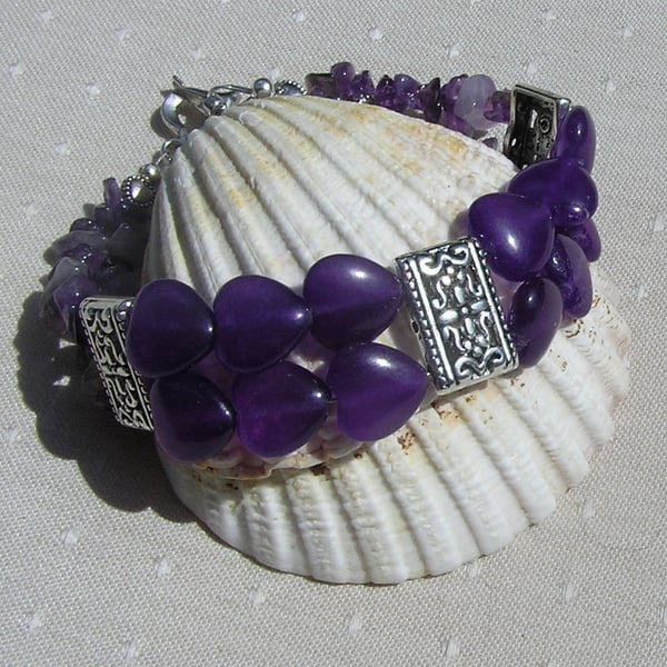 SALE Gemstone Crystal Heart Bracelet, Purple Amethyst "Regal Heart"