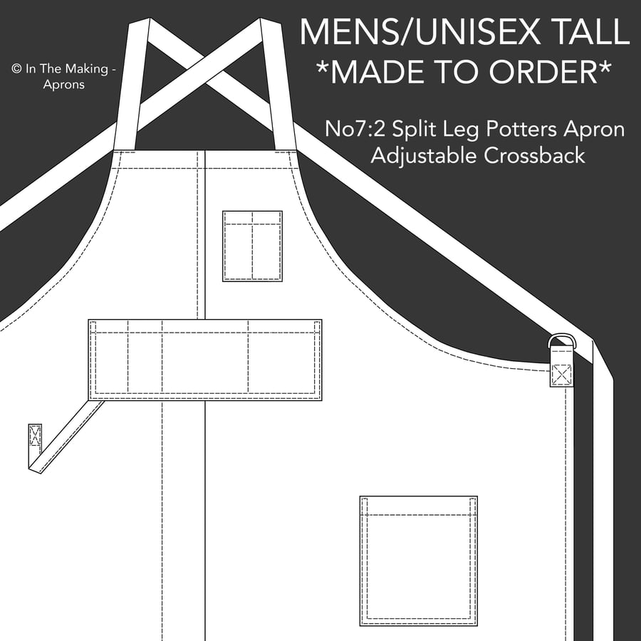 Mens Split Leg Potters, Makers Apron. Adjustable Crossback. No7:2