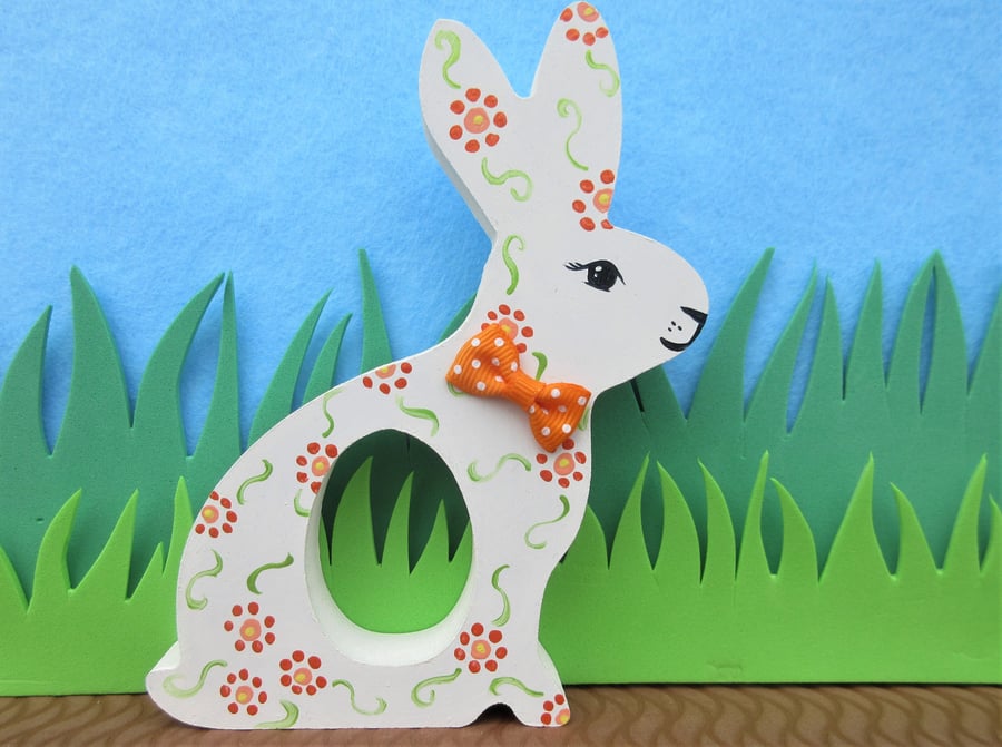 Easter Bunny Chocolate Egg Holder Wooden Hand Painted Rabbit