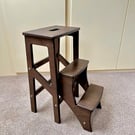Dark Walnut Wooden Folding Step Stool. Kitchen Step Ladder UK.