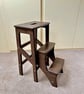 Dark Walnut Wooden Folding Step Stool. Kitchen Step Ladder UK.