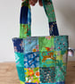 Summer Sale - Patchwork bag - with handle - in blues and greens - Image 4