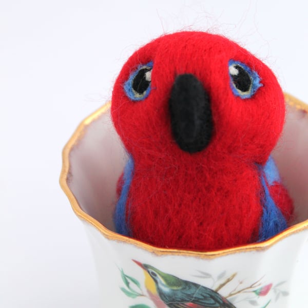 Needle Felted Red Parrot Red Eclectus Bird