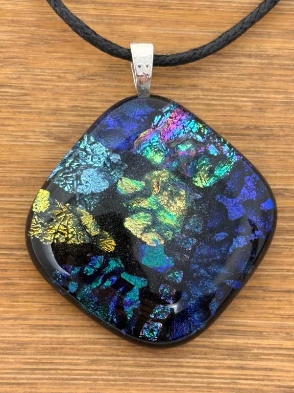 Blue Dichroic Glass Square Pendant
