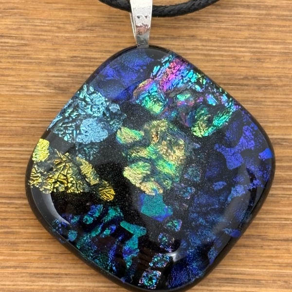 Blue Dichroic Glass Square Pendant