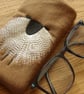 Padded glasses pouch with sheep embroidery made with wool fabric 