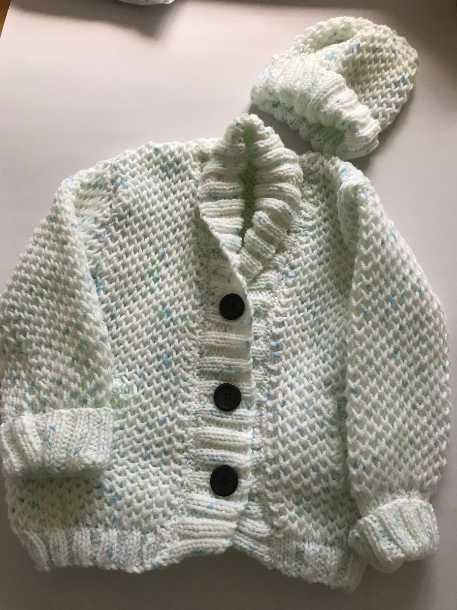 Hand knitted chunky child's jacket and hat