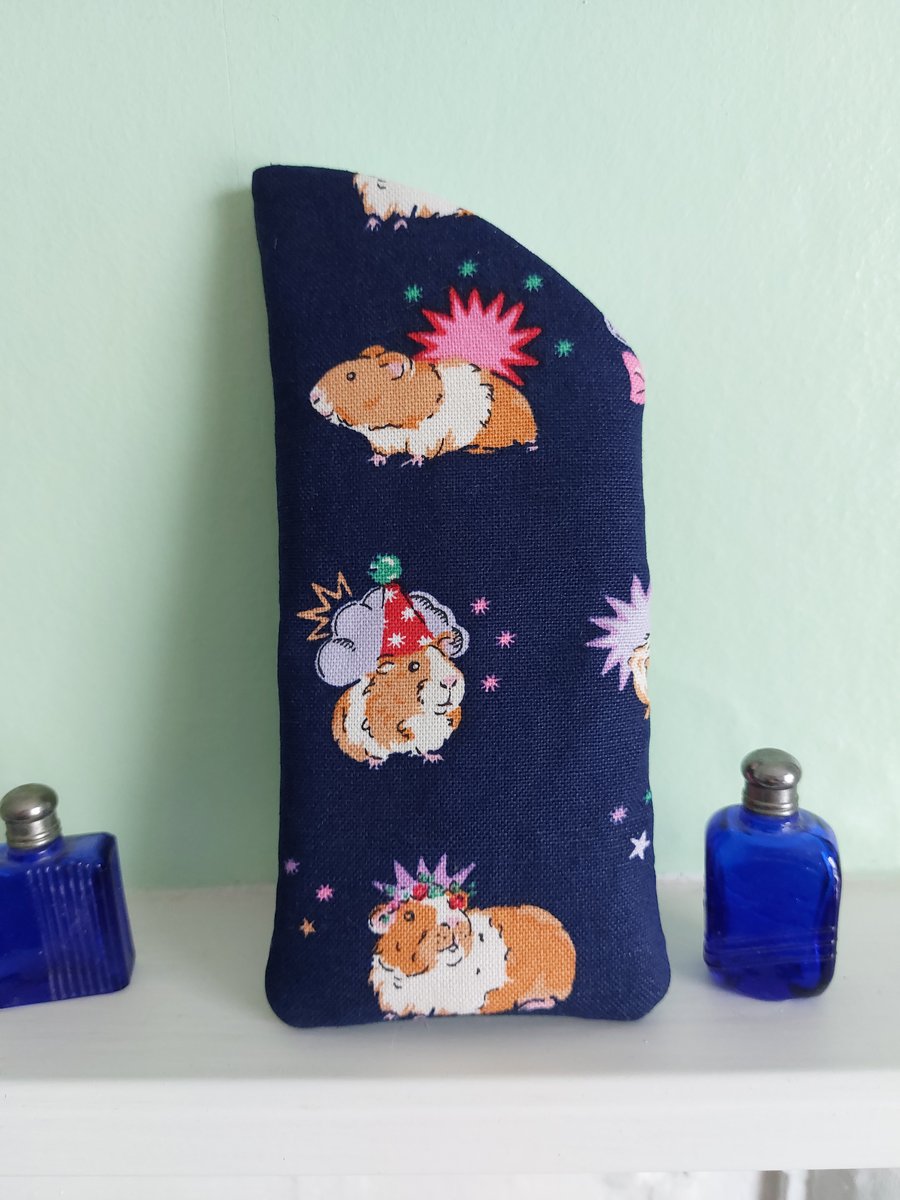Lovely Fun Guinea Pig Blue Cotton Glasses Case 