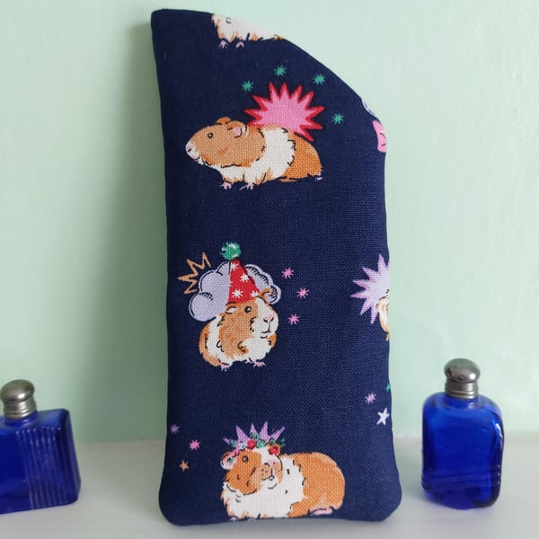 Lovely Fun Guinea Pig Blue Cotton Glasses Case 