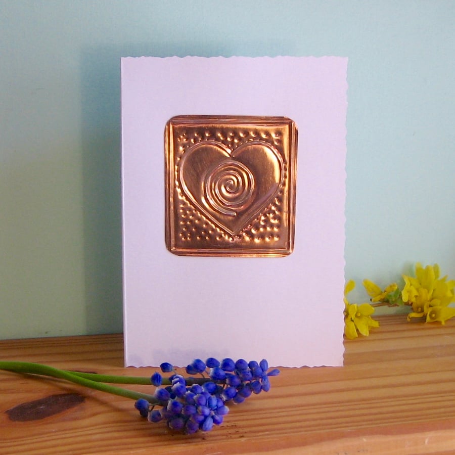 Greetings Card with Copper Heart Embellishment
