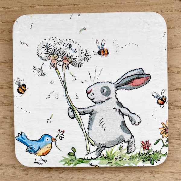 Set of 2 Cute Rabbit Coasters Handcrafted House Warming Gift
