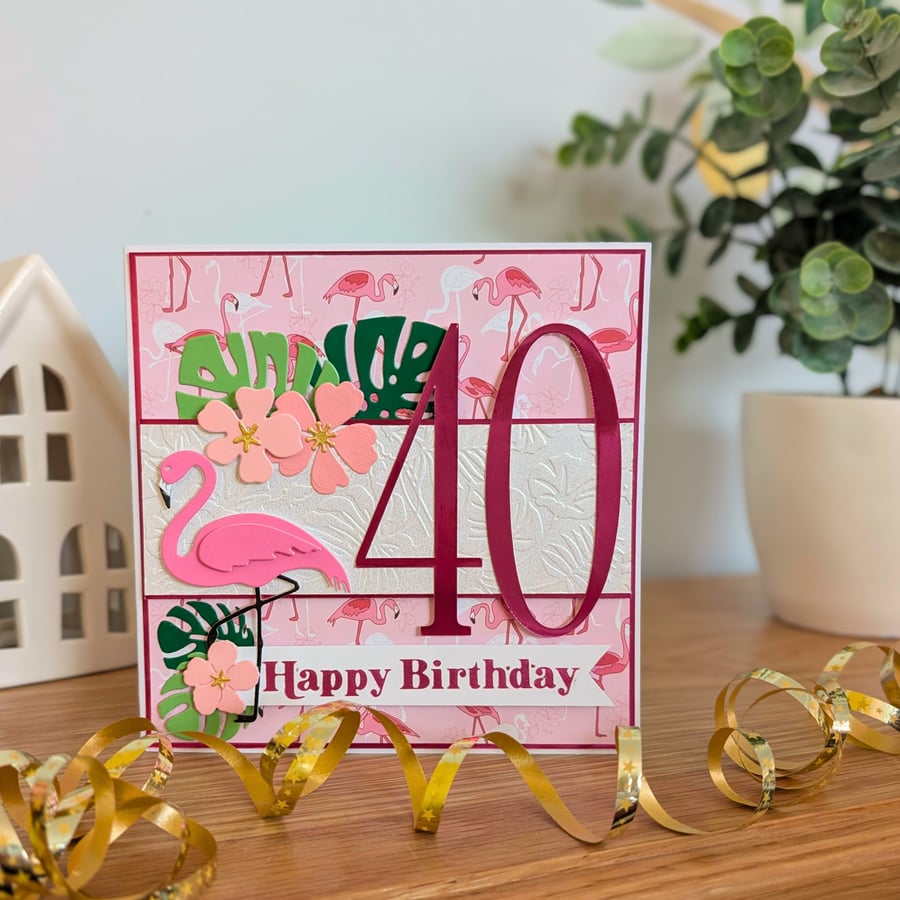 Fabulous Flamingos Milestone Age Birthday Card