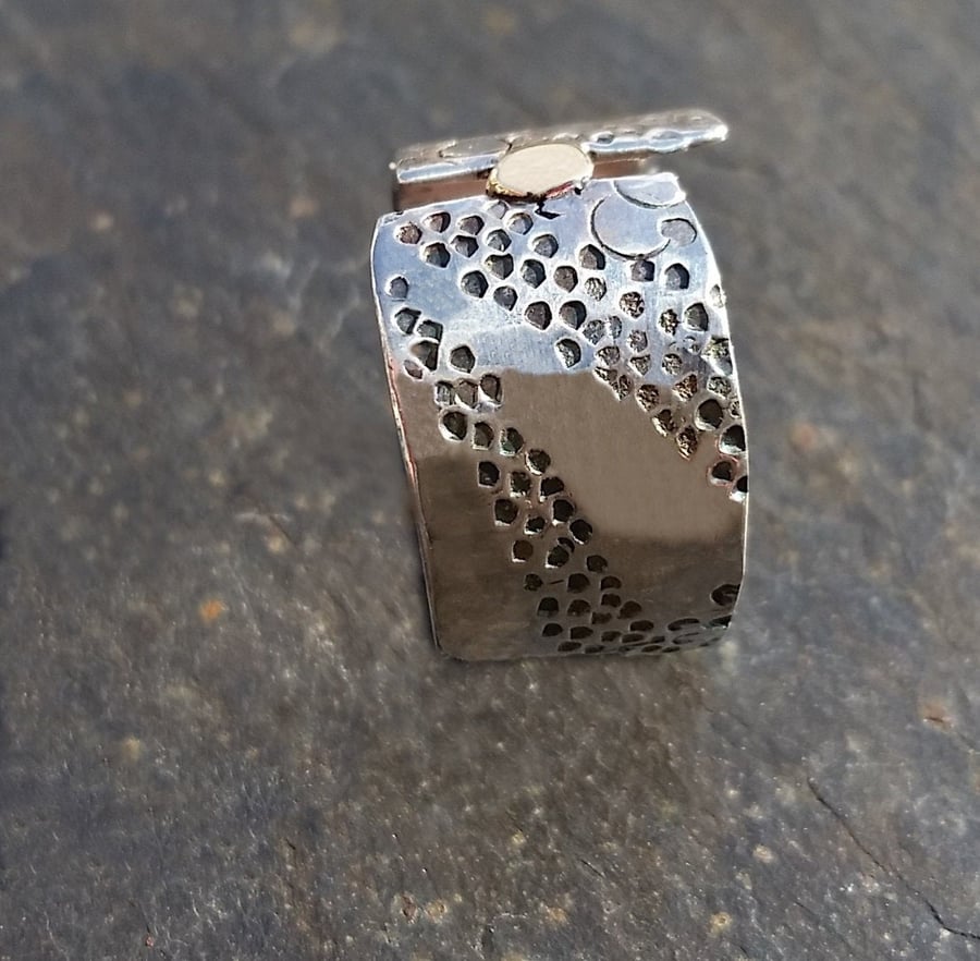 Ring Handmade Silver and Gold Stamped Ring