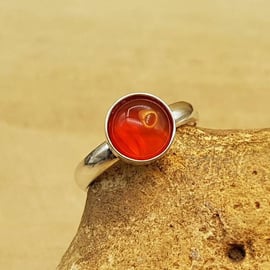 Adjustable Minimalist Carnelian ring. Sterling silver rings for women