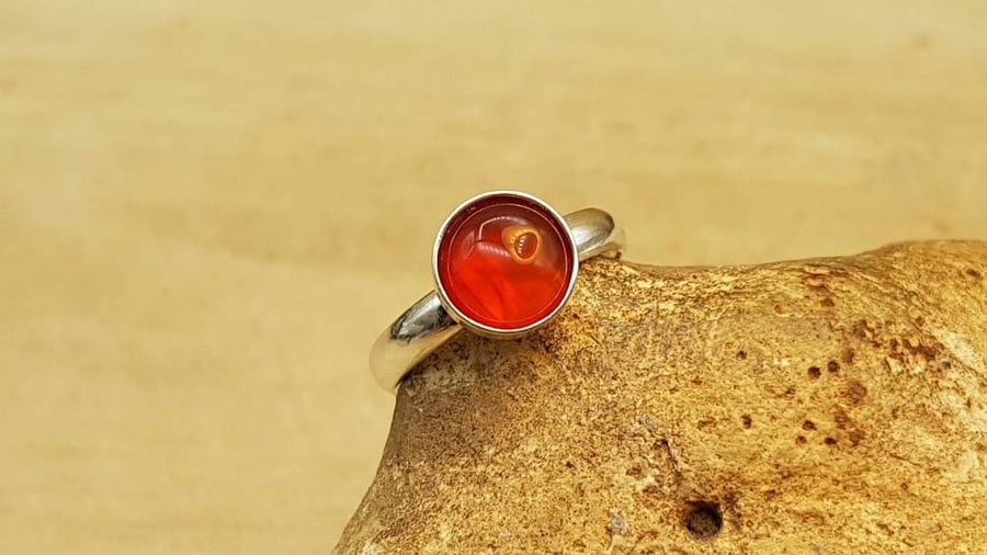 Adjustable Minimalist Carnelian ring. Sterling silver rings for women