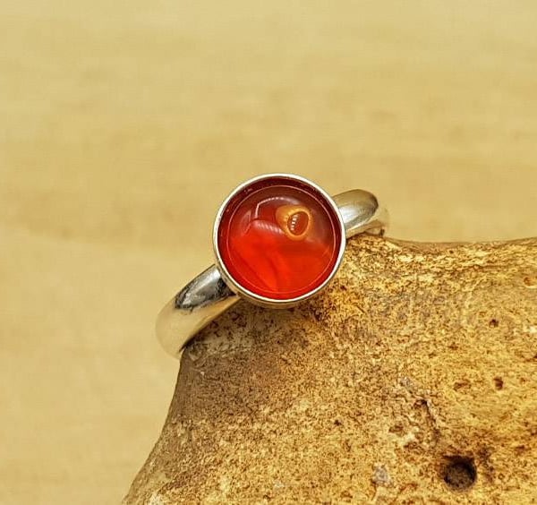 Adjustable Minimalist Carnelian ring. Sterling silver rings for women