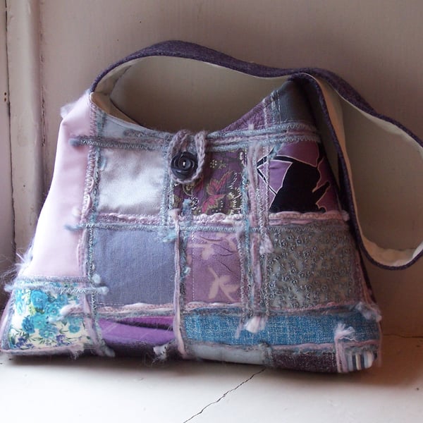 Soft textile shoulder bag in pink, lavender and duck egg - Applecross