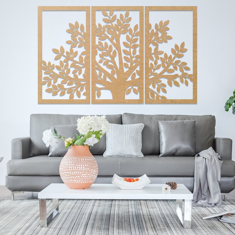 Wooden Tree Wall Art, 3 Panel Set, Home Office Decor, Wedding Gift