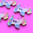 Wooden Scottie Dog Buttons Colourful Psychedelic 6pk 28x20mm Scotty Puppy (DG21)