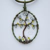 Tree of life with daisies, pendant necklace, unique wearable wire art