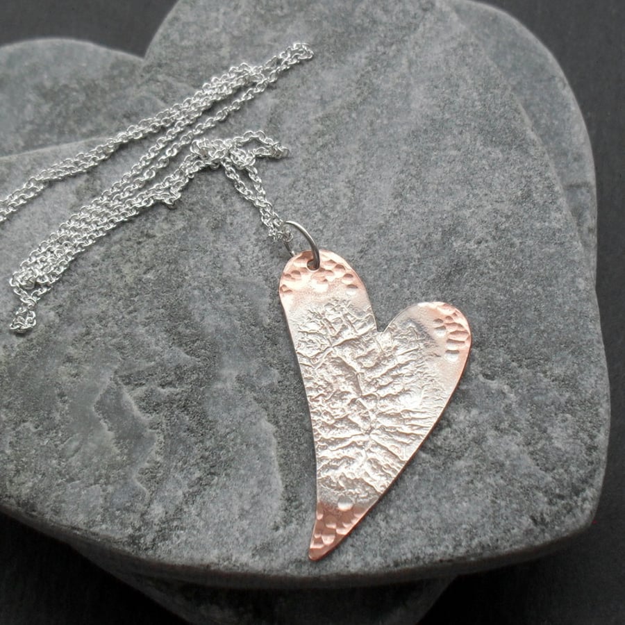 Copper Heart Pendant With Sterling Silver