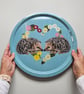 Hedgehogs in Primrose heart melamine tray, wildlife gift, serving tray - Image 2