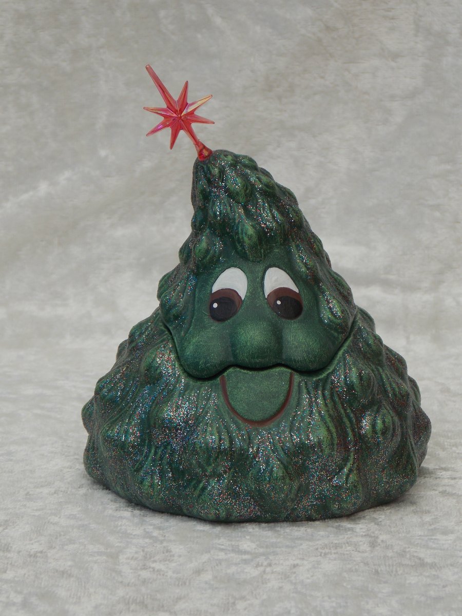 Hand Painted Cute Ceramic Green Glittery Christmas Tree Sweets Candy Dish Holder