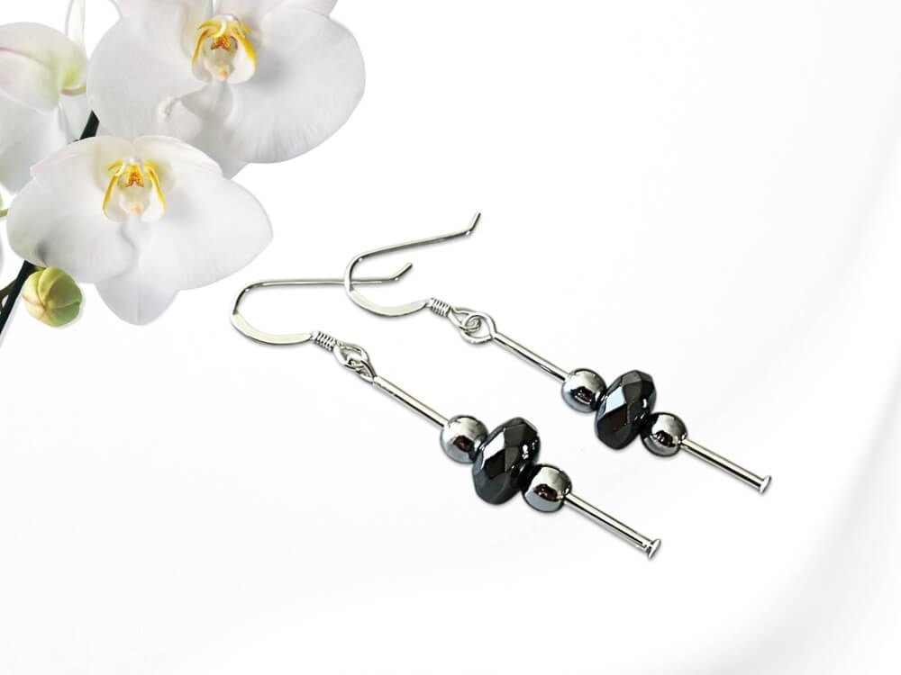 Faceted Hematite & Silver Hematite Beaded Earrings With Sterling Silver