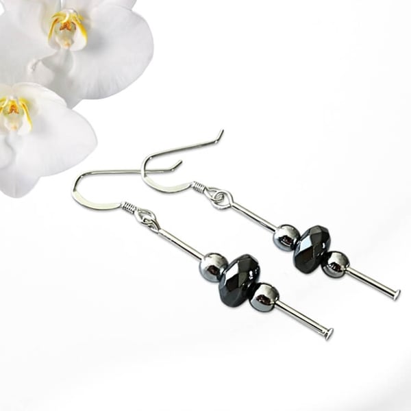 Faceted Hematite & Silver Hematite Beaded Earrings With Sterling Silver