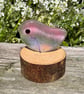 Fused Glass Bird on Wooden Log Handmade Glass Bird Sculpture Unique Nature-Inspi
