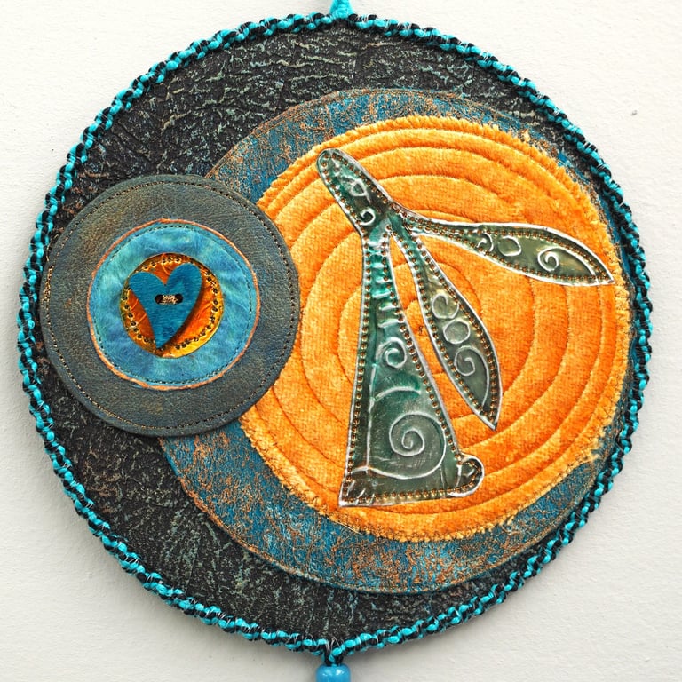 HMVM110 - Hare Moon Gazer Macrame Mandala - 15cm diameter-Turquoise-Black