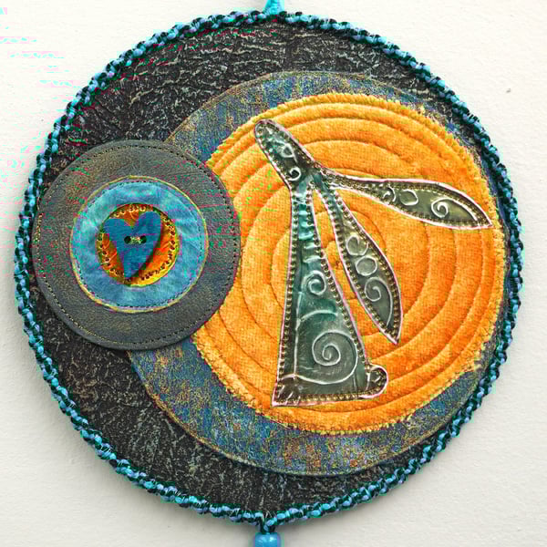 HMVM110 - Hare Moon Gazer Macrame Mandala - 15cm diameter-Turquoise-Black