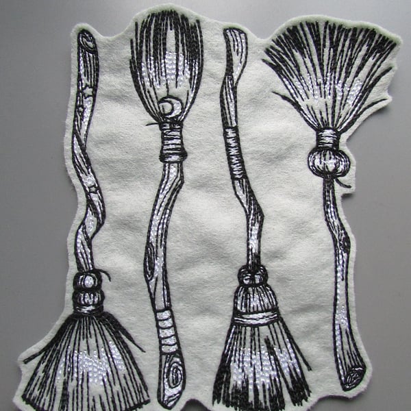 Witches Brooms Embroidered Sew on Applique Patch