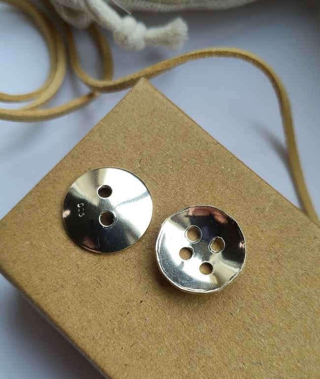 Handmade Sterling Silver Buttons – Concave 925 Artisan Fastenings - Set of 2